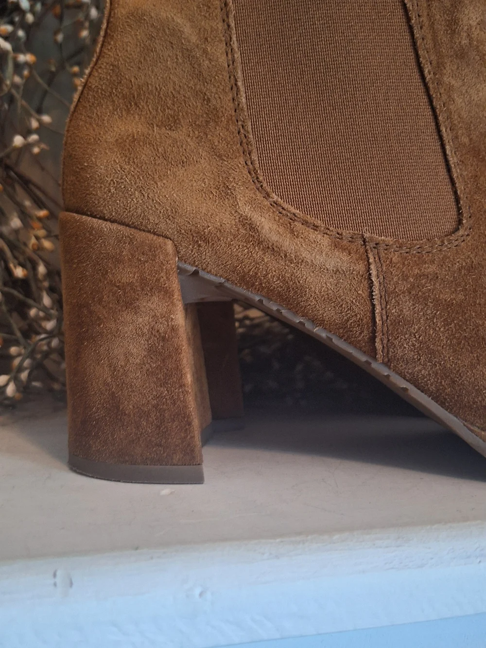 Designer Pedro Garcia Tan Suede Block Heel Chelsea Booties 10